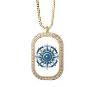 Collar con colgante de océano militar de exploración de brújula, joyería dorada de cristal de diamante