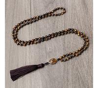 Collar con colgante de ojo de tigre de 6 mm, 108 cuentas Mala, hecho a mano, hilo de cera inelástico, con borlas, para hombres y mujeres, joyería de oración de yoga, estilo 2