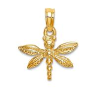 Collar con colgante de oro amarillo de 10 quilates de 14,4 mm con mini libélula con alas de ángel macizas para mujer