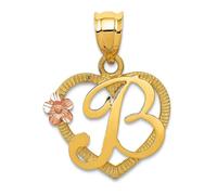 Collar con colgante de oro amarillo de 14 quilates, pulido sólido y satinado, letra con nombre, monograma inicial B in Love, 21,3 x 16,2 mm, para mujer