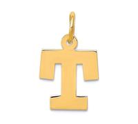 Collar con colgante de oro amarillo macizo de 10 quilates de 12 mm, letra pequeña, monograma personalizado con inicial en T, para mujer