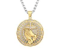 Collar con colgante de oro con forma de mano de oración para hombres, collar de manos rezando Cruz, CZ para hombre