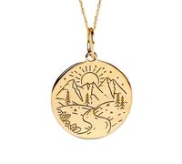 Collar con colgante de paisaje de montaña en plata de ley 925 |LK_NLC_01965 | sun moon astrology engraved medallion, gold plated, 18 inch cable chain, 1.5mm thick, celestial horoscope