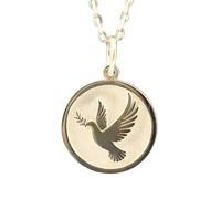 Collar con colgante de paloma de y 45 cm (18 pulgadas) |LK_NLC_02465 | 28mm round peace dove with olive branch engraved medallion 18 inch cable chain religious nature gift for
