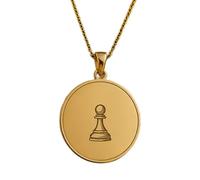 Collar con colgante de peón de ajedrez grabado, forma redonda, hecho en plata de ley 925, chapado en oro, con cadena de cable de 45 cm. Joyería hecha a mano para hombres y mujeres |LKD_EGP_00594