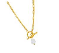 Collar con colgante de perlas irregulares de agua dulce artesanal de 40 cm, acero inoxidable chapado en oro de 18 quilates, joyería de moda, regalo de doble cadena