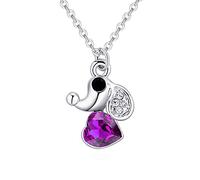 Collar con colgante de perro en forma de corazón de cristal austriaco Lady Clavicle Chain Jewelry Mujeres Niñas Regalo de cumpleaños con cadena y caja-purple-One size