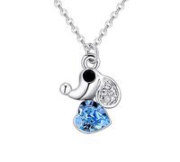 Collar con colgante de perro en forma de corazón de cristal austriaco Lady Clavicle Chain Jewelry Mujeres Niñas Regalo de cumpleaños con cadena y caja-blue-One size