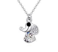 Collar con colgante de perro en forma de corazón de cristal austriaco Lady Clavicle Chain Jewelry Mujeres Niñas Regalo de cumpleaños con cadena y caja-White-One size