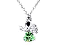 Collar con colgante de perro en forma de corazón de cristal austriaco Lady Clavicle Chain Jewelry Mujeres Niñas Regalo de cumpleaños con cadena y caja-green-One size