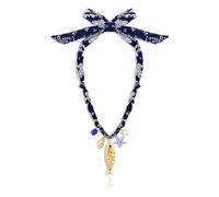 Collar con colgante de pez dorado grueso para mujer, collar largo de seda con colgantes de concha de playa bohemia, joyería de declaración para vacaciones de verano, uso casual, elegante y único