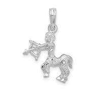 Collar con colgante de plata de ley 925 chapada en rodio pulido 3D del zodiaco de Sagitario, regalo de joyería para mamá, talla única, Metal Plata metal Rodio Plata, No es una piedra preciosa