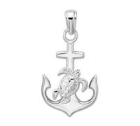 Collar con colgante de plata de ley 925 chapada en rodio pulido con ancla náutica con tortuga marina de 40 mm de largo, regalo de joyería para mamá, talla única, Metal Plata metal Rodio Plata, No es
