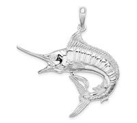 Collar con colgante de plata de ley 925 chapada en rodio pulido con textura de animales marlin de vida marina de 40 mm, regalo de joyería para mamá, talla única, Metal Plata metal Rodio Plata, No es
