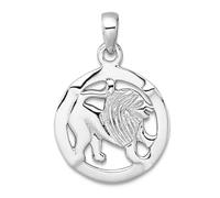 Collar con colgante de plata de ley 925 chapada en rodio pulido del zodiaco Leo de 15,6 mm, regalo de joyería para mamá, talla única, Metal Plata metal Rodio Plata, No es una piedra preciosa