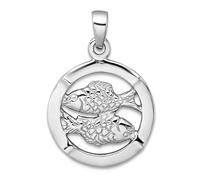 Collar con colgante de plata de ley 925 chapada en rodio pulido del zodiaco Piscis de 15,6 mm, regalo de joyería para mamá, talla única, Metal Plata metal Rodio Plata, No es una piedra preciosa