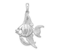 Collar con colgante de plata de ley 925 chapada en rodio pulido texturizado 3D religioso ángel guardián animal vida marina de 25,5 mm, regalo de joyería para mamá, talla única, Metal Plata metal Rodio