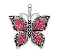 Collar con colgante de plata de ley 925 chapado en rodio pulido esmaltado fucsia con alas de ángel, regalo de joyería para mamá, talla única, Metal esmaltado metal Rodio, No es una piedra preciosa