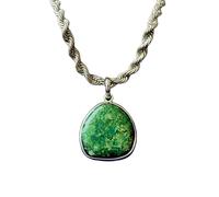 Collar con colgante de plata de ley 925 con gema de berilo natural y esmeralda, forma elegante y cadena de eslabones. Atrae la riqueza. Joyería artesanal. Medallón de amor y éxito |LK_SGMP_0029