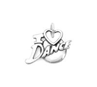 Collar con colgante de plata de ley 925 con texto en inglés "I Love Dance", mide 15 x 15,5 mm, dije para mujer, Plata de ley