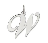 Collar con colgante de plata de ley 925 maciza pulida con letra grande y elegante, monograma personalizado con inicial W, mide 21 x 17 mm de ancho, joyería para mujer
