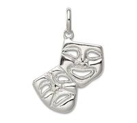 Collar con colgante de plata de ley 925 maciza pulida con parte trasera abierta y tragedia de comedia, mide 21 x 18 mm de ancho, dije para mujer, Plata de ley