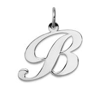 Collar con colgante de plata de ley 925 maciza pulida mediana con letra elegante con nombre personalizado con monograma inicial B, 18 x 19 mm de ancho