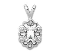 Collar con colgante de plata de ley 925 pulida con parte trasera abierta, topacio blanco y diamante, mide 15 x 9 mm de ancho, regalos de joyería para mujeres, Metal, Diamante