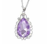 Collar con colgante de princesa Sofía la primera lágrima morada de cristal real con diamantes de imitación y diamantes de imitación en tono plateado
