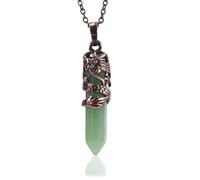 Collar con colgante de puntas naturales, colgante hexagonal de dragón con alambre de cobre y cadena de cobre, gargantilla de piedras preciosas pulidas para mujeres y hombres, aventurina verde.