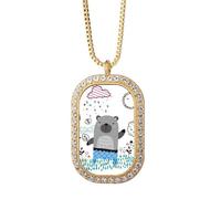 Collar con colgante de rinoceronte de dibujos animados con diseño de animal azul y diamantes de cristal dorado