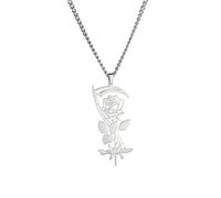 Collar con colgante de rosa de guadaña de la muerte, gótico, glamour, medieval, renacentista, gargantilla personalizada, joyería elegante, 20.8*51 mm, Acero inoxidable, No es una piedra preciosa