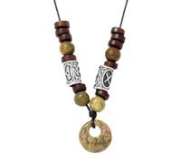 Collar Con Colgante De Rosquilla De Cristal Natural, Piedra Curativa Reiki, Collar Con Moneda De La Suerte Con Cuentas De Madera, Joyería Amuleto Vikingo Nórdico Para Mujeres Y Hombres, Regalo Una