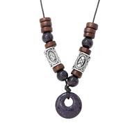 Collar Con Colgante De Rosquilla De Cristal Natural, Piedra Curativa Reiki, Collar Con Moneda De La Suerte Con Cuentas De Madera, Joyería Nórdica Vikinga, Amuleto Para Mujeres Y Hombres, Regalo, A