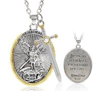 Collar con colgante de San Miguel para hombre, collar con colgante de Arcángel Miguel Viking, medalla de San Miguel con protección de escudo de espada, regalo católico cristiano para Navidad