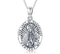 Collar con colgante de San Miguel/San Cristo/San Sebastián/Guadalupe/Ángel de la guarda/Santa Muerte/Judas/José para hombres y mujeres, collar de plata de ley 925 con amuletos protectores religiosos