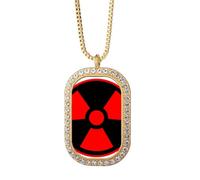 Collar con colgante de símbolo de radiación tóxica de cheque peligroso rojo, joyería dorada con diamantes