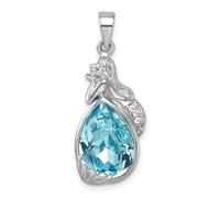 Collar con colgante de sirena de cristal pulido chapado en rodio de plata de ley 925 de 11,5 mm, 879 cm, regalo de joyería para mamá, 35 centimeters, Metal Cristal metal Rodio, Crystal