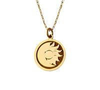 Collar con colgante de sol de plata de ley 925 chapado en oro |LK_NLC_01337 | plated round cutout disc pendant 24mm 1.5mm thick with 18 inch cable chain symbol of rebirth strength