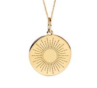 Collar con colgante de sol radiante de plata de ley 925 y oro |LK_NLC_02010 | round gold plated engraved wing medallion, 18 inch cable chain, symbol of protection hope faith freedom
