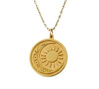 Collar con colgante de sol y luna de plata de ley 925 y oro |LK_NLC_01583 | rustic bird oval pendant. animal spirit totem charm. petite realistic with 18 inch chain silver plated
