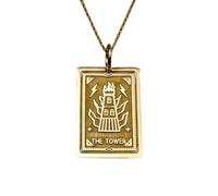 Collar con colgante de tarot La Torre de plata de ley 925 |LK_NLC_00904 | plated rectangle dog paw print charm pendant 24 x 18 mm with 18 inch cable chain pet memorial animal