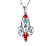 Collar con colgante de tema espacial, pendientes de plata de ley 925 para mujer, cohete, astronauta, astronauta, regalo OVNI, colgante de cristal, pendientes, amantes del espacio, regalo, ciencia