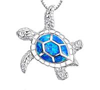 Collar con colgante de tortuga de ópalo azul relleno de plata, estilo océano, para mujer, joyería útil y a la moda