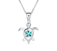 Collar Con Colgante De Tortuga Marina Azul Con Incrustaciones De Ópalo Creado De Piedras Preciosas Para Vacaciones En La Playa Con Flores Tropicales Náuticas Delicadas De Plata Esterlina .925