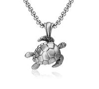Collar con Colgante De Tortuga para Hombre, Colgante De Estaño Puro De Tortuga De Longevidad Saludable Vintage Gótico,Plata,50
