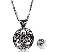 Collar con colgante de tótem para hombre, conjunto de 2 piezas de collar con anillo de acero inoxidable con dije.