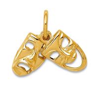 Collar con colgante de tragedia de comedia de oro amarillo macizo de 10 quilates de 11 mm para mujer
