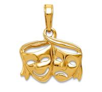 Collar con colgante de tragedia de comedia de oro amarillo macizo de 10 quilates de 15 mm para mujer