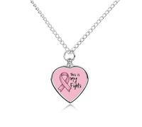 Collar con colgante de urna de cáncer de mama con lazo This Is My Fights para cenizas y corazón, collar conmemorativo de cremación para mascotas